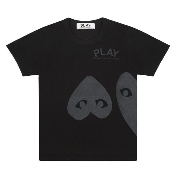 PLAY BLACK T-SHIRT BLACK THREE HEART SCREENPRINT