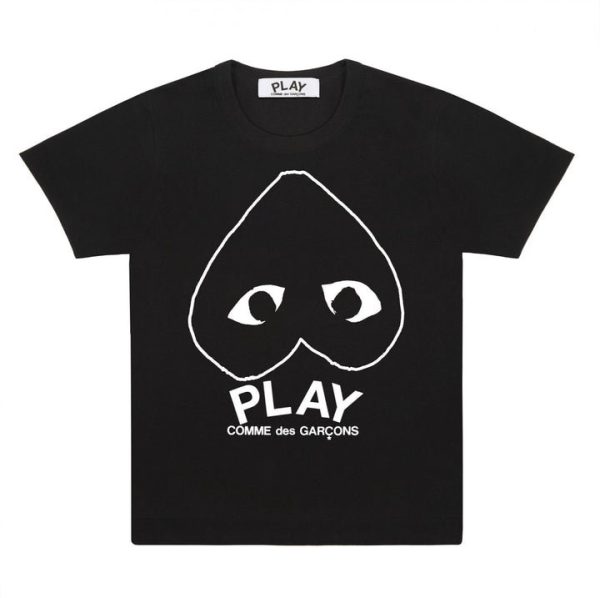 PLAY BLACK T-SHIRT WITH WHITE HEART OUTLINE