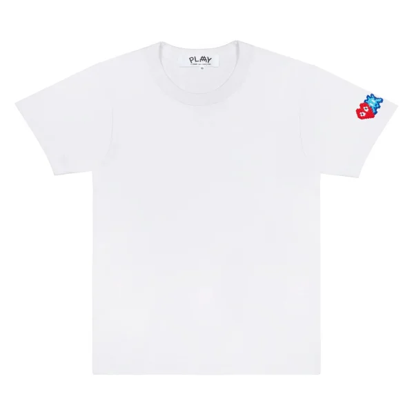 PLAY INVADER T-SHIRT RED AND BLUE SLEEVE EMBLEM (WHITE)