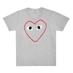 PLAY T-SHIRT RED AND WHITE OUTLINE HEART